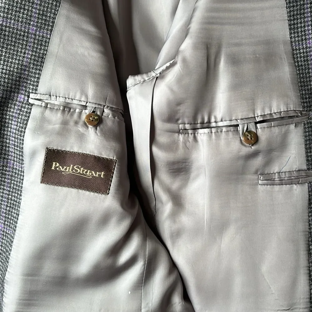 Paul Stuart Men’s Gray Lavender Houndstooth Windowpane Check Sportcoat 42 L